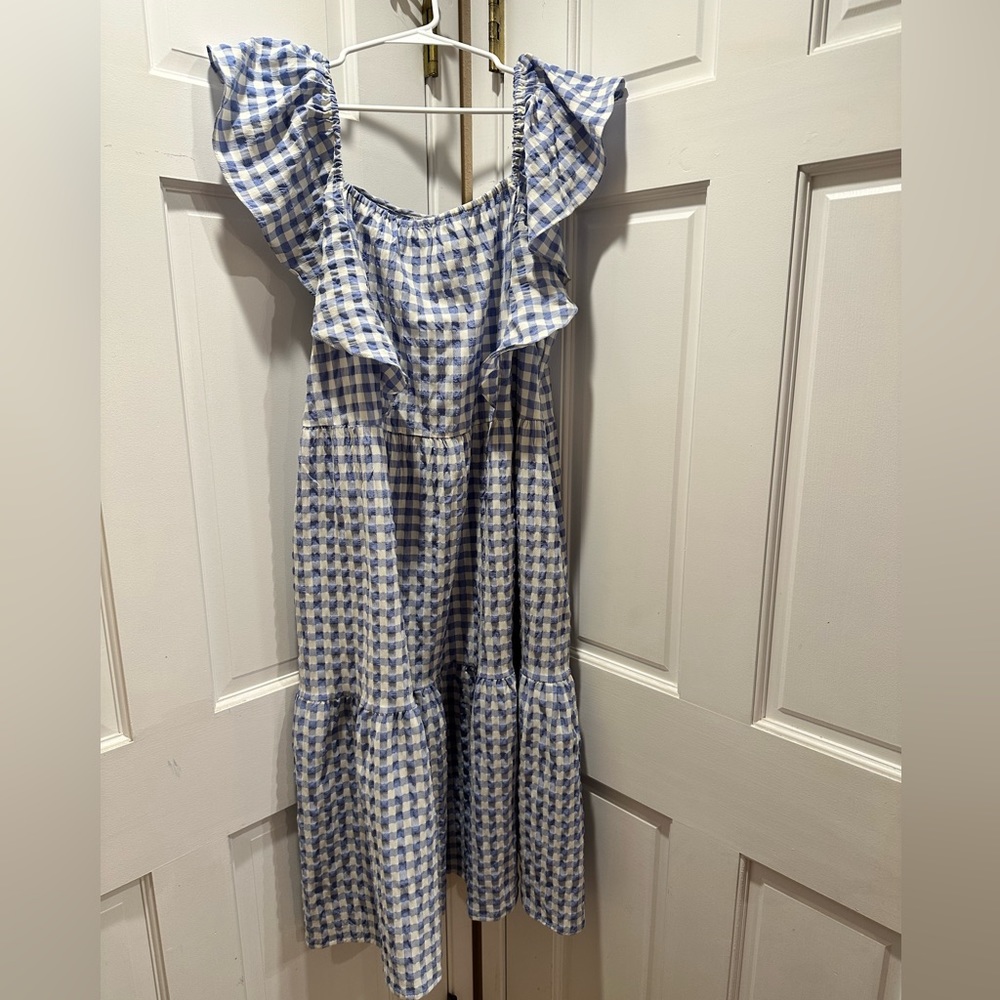 Blue Gingham Midi Dress